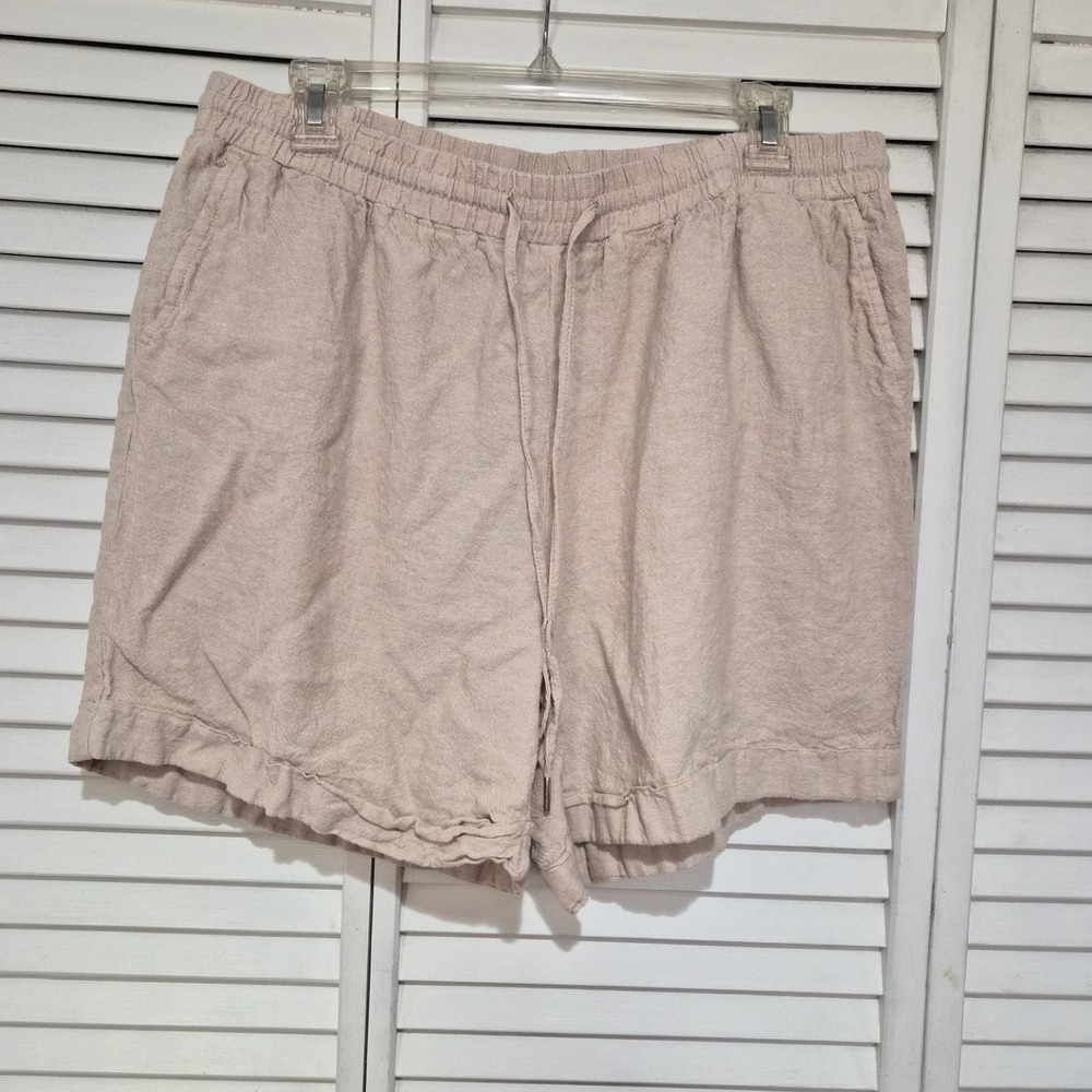 Anne Klein Womens Beige Linen Blend Drawstring Elastic Waist Casual Shorts Large
